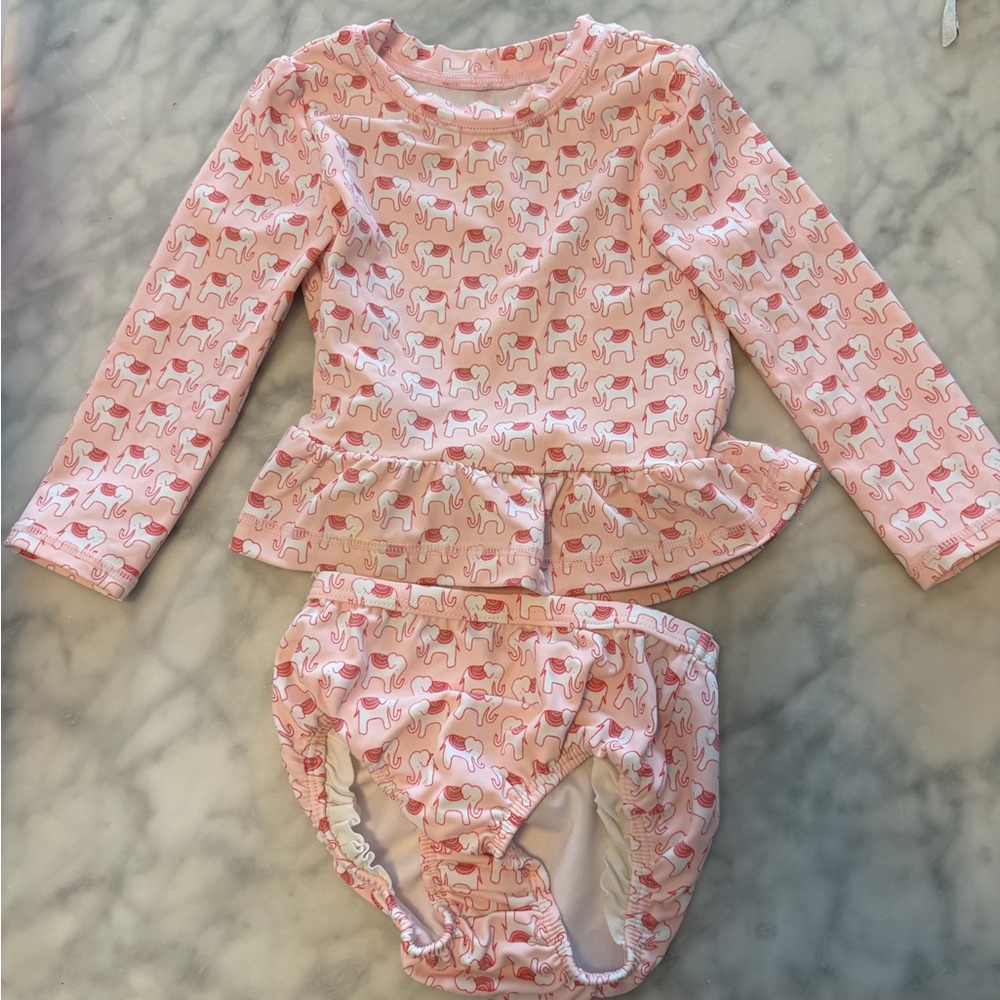 Janie and Jack Pink Elephant Print Two-Piece Swimsuit